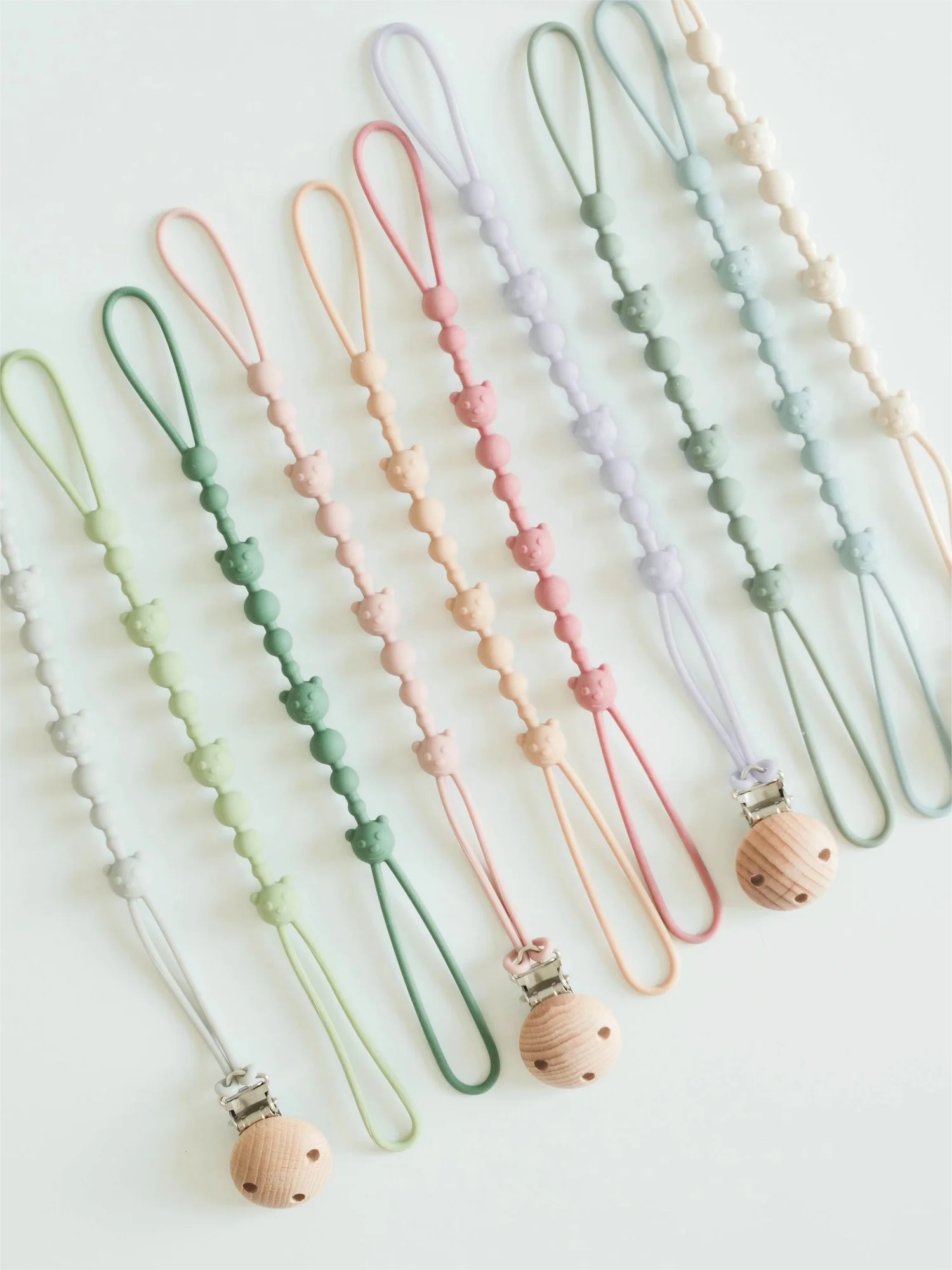 Mother and Baby Essential Silicone Pacifier Chain, 1/4 Pack Cute Bear Toy Strap for Crib, Car Seat, Baby Travel Essentials