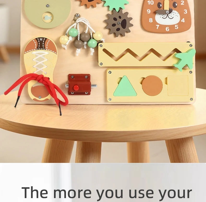 Montessori Wooden Busy Board with Music | Toddler Sensory Activity Toy
