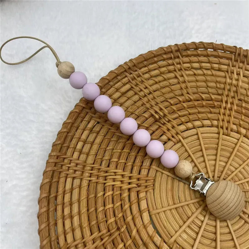 Beech Wood Chew Silicone Bead Pacifier Clips Dummy Chain Holder Newborn Soother Chains Nipple Holder Baby Teething Toys Gifts