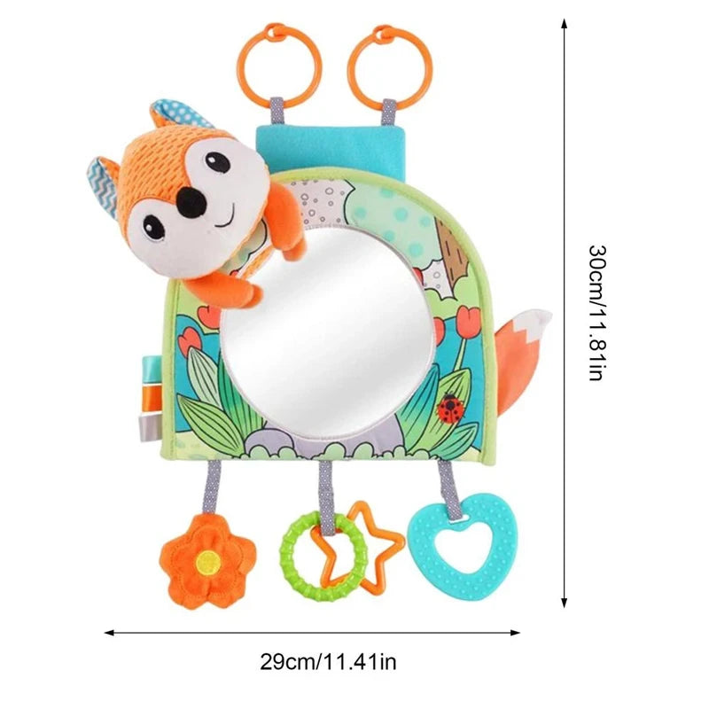 Baby Car Mirror Back Seat Rear View Mirror Cartoon Animal Plush Toys For Baby Rear Facing 6 12 Months Infant Travel Sensory Toys