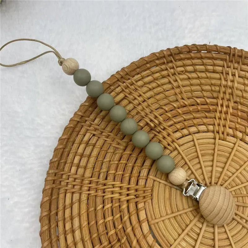 Beech Wood Chew Silicone Bead Pacifier Clips Dummy Chain Holder Newborn Soother Chains Nipple Holder Baby Teething Toys Gifts