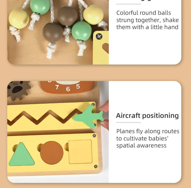 Montessori Wooden Busy Board with Music | Toddler Sensory Activity Toy