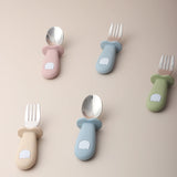 Baby panda shape silicone spoon and fork stainless steel baby feeding spoon