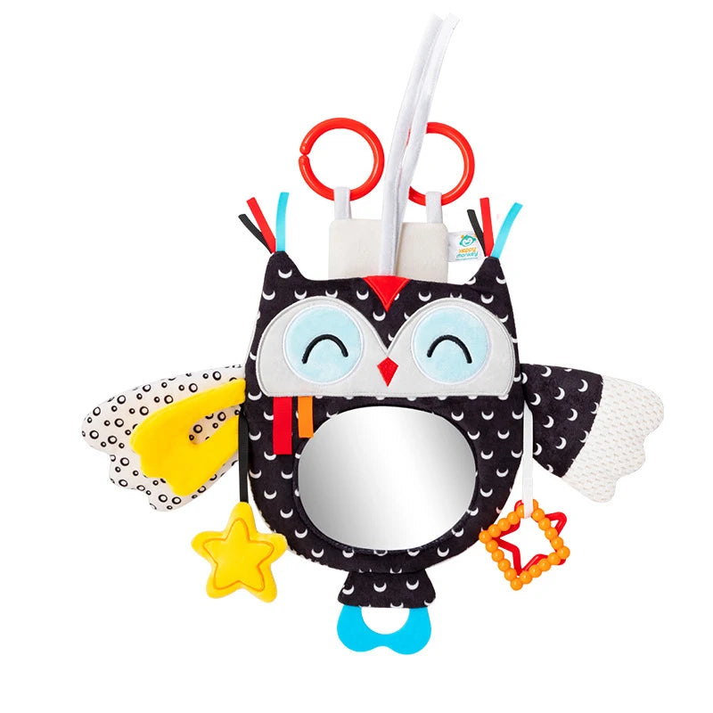 Baby Car Mirror Back Seat Rear View Mirror Cartoon Animal Plush Toys For Baby Rear Facing 6 12 Months Infant Travel Sensory Toys