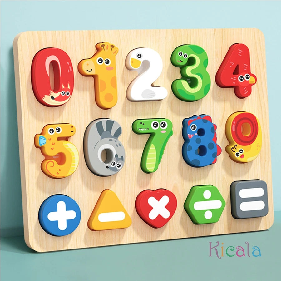 Wooden Alphabet Puzzle Matching Board, Letters Numbers Shape Sorter Montessori Educational Toy for Toddlers 1-3 Years Gift