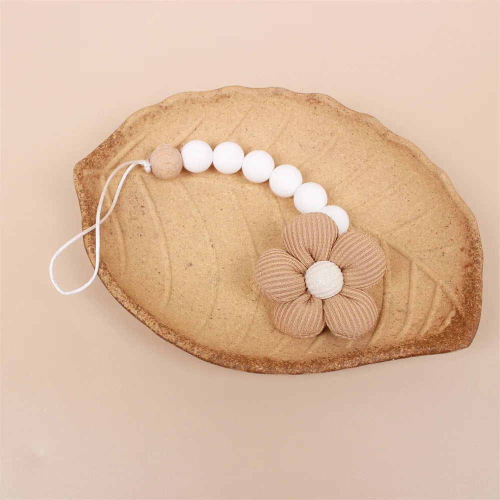 Flower Baby Pacifier Clip Chain Newborn Dummy Nipple Holder Clips BPA Free Cotton Teething Toys Soother Pendant Holder