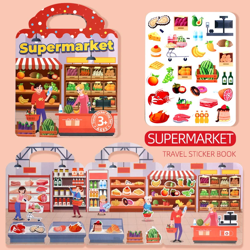 Children Portable Quiet Busy Paste A Book DIY Reusable Sticker Books Multi-scene Bubble Sticker Jelly Paste Sticker Toys