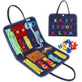 Montessori Busy Board for Toddlers | Foldable Sensory Activity Travel Toy