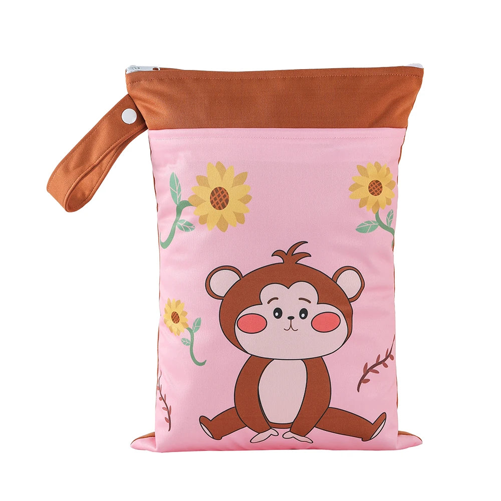 Babyshow 1PC Washable Wet Dry Bag Wetbag for Baby Diapers Nappies Waterproof Reusable Diaper Bag with Two Zippers 25cmx35cm