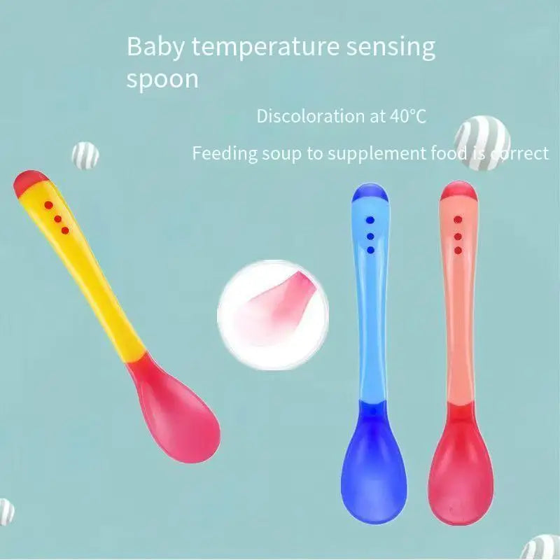 3PCS Baby silicone spoon temperature-sensing spoon set, children's water and medicine feeding and complementary food spoon