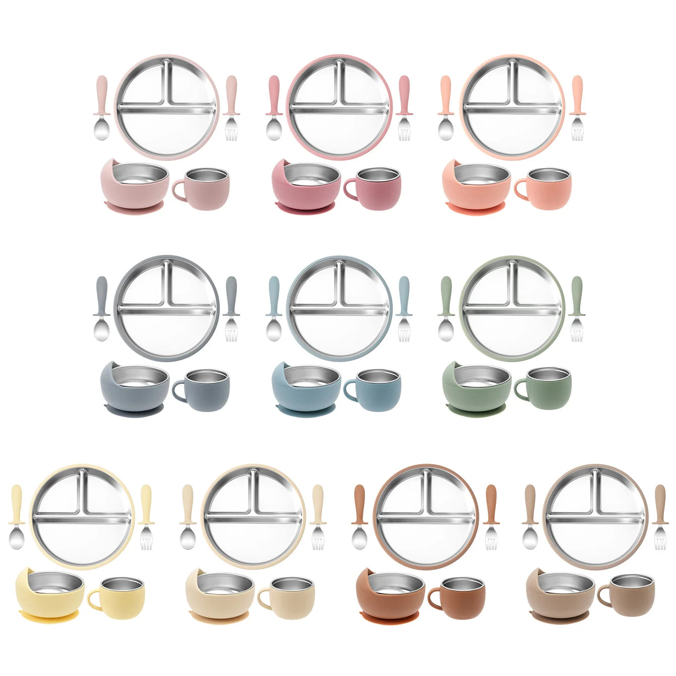 5PCS Stainless Steel Dishes Plate Baby Feeding Set With Detachable Silicone Sucker Bowl BPA Free Infant Fork Spoon Cup Gifts