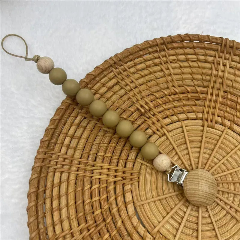 Beech Wood Chew Silicone Bead Pacifier Clips Dummy Chain Holder Newborn Soother Chains Nipple Holder Baby Teething Toys Gifts