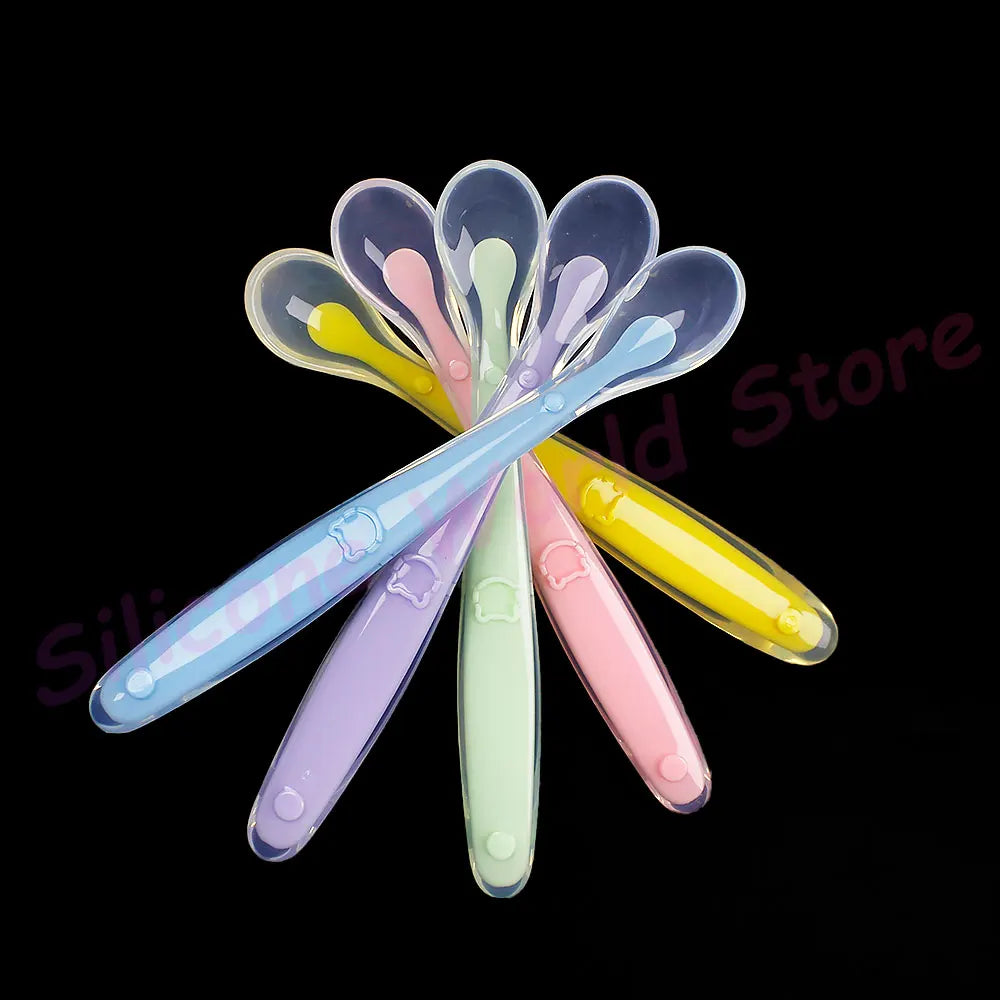 Silicone World Baby Silicone Spoon Children Complementary Food Soft Spoon Training Spoon Feeding Tableware With Storage Box