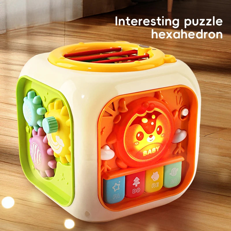 6 In 1 Activity Cube For Babies And Toddlers With Music And Light - Montessori Shape Sorter Learning Toy 1-3 Car Seat Travel Toy