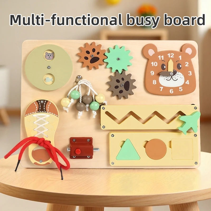 Montessori Wooden Busy Board with Music | Toddler Sensory Activity Toy
