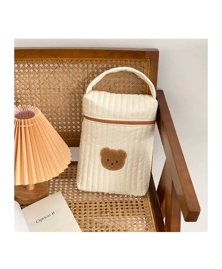 Baby Diaper Bag for Mom Cotton Bear Mommy Bags Nappy Diapers Organizer Zipper Women Handbags Maternity Bag Cartoon Beige Sac