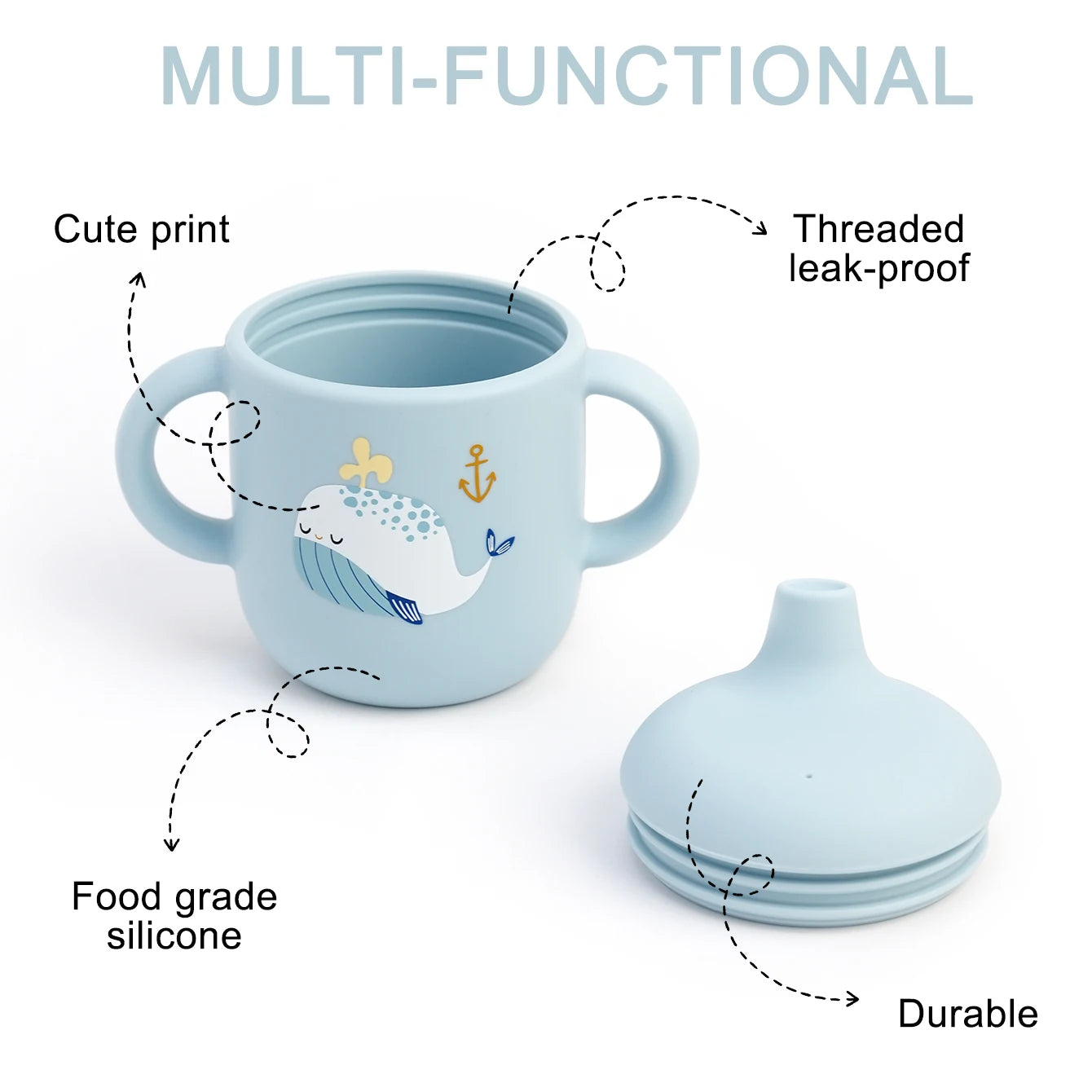 1PCS Cartoon Silicone Baby Feeding Cup BPA Free Leak Proof Training Cup With Handle Travel Friendly Dishwasher Safe Baby Stuff