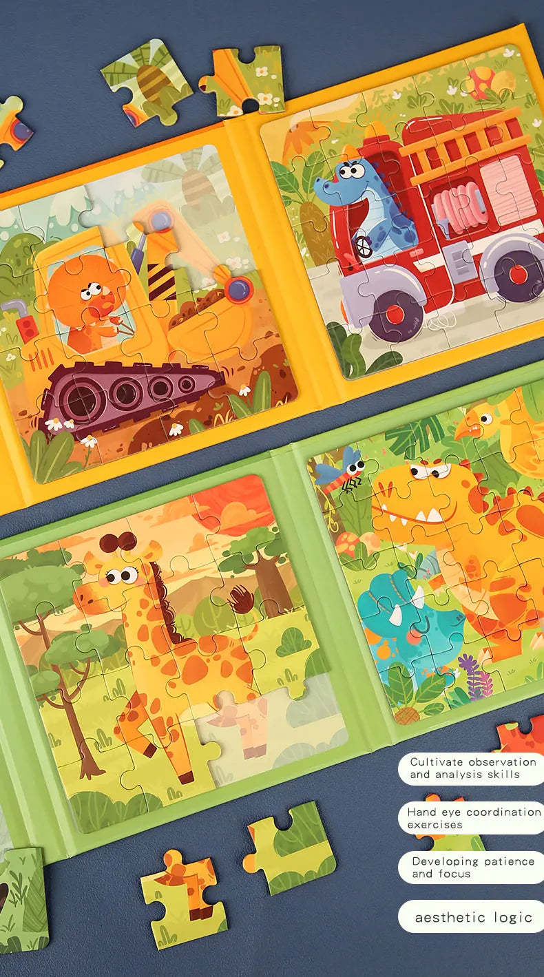 Magnetic Puzzles Games for Kids Busy Quiet Cartoon Animals Jigsaw Book Montessori Baby Educational Toys Children's Early Gifts