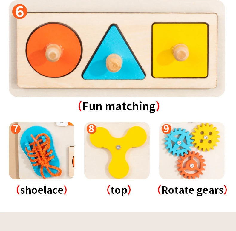 Wooden Montessori Busy Board Toy | Sensory Activity Board for Toddlers