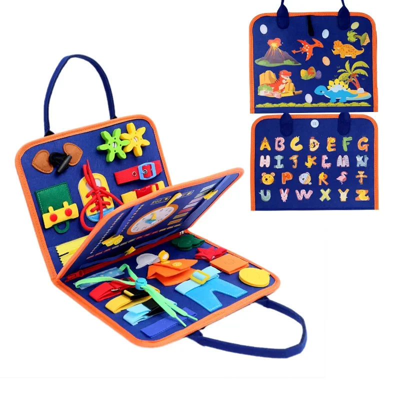 Montessori Busy Board for Toddlers | Foldable Sensory Activity Travel Toy