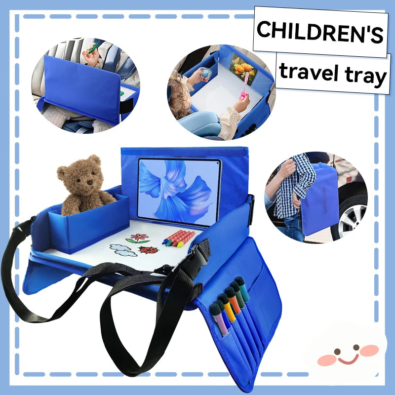Kids Travel Seat Tray for Car Children's Toy Storage Table Drawing Board Safety Tray Dining Beverage Rack Road Trip Activities