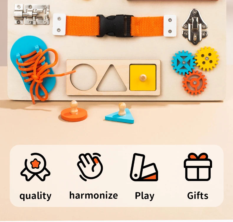 Wooden Montessori Busy Board Toy | Sensory Activity Board for Toddlers