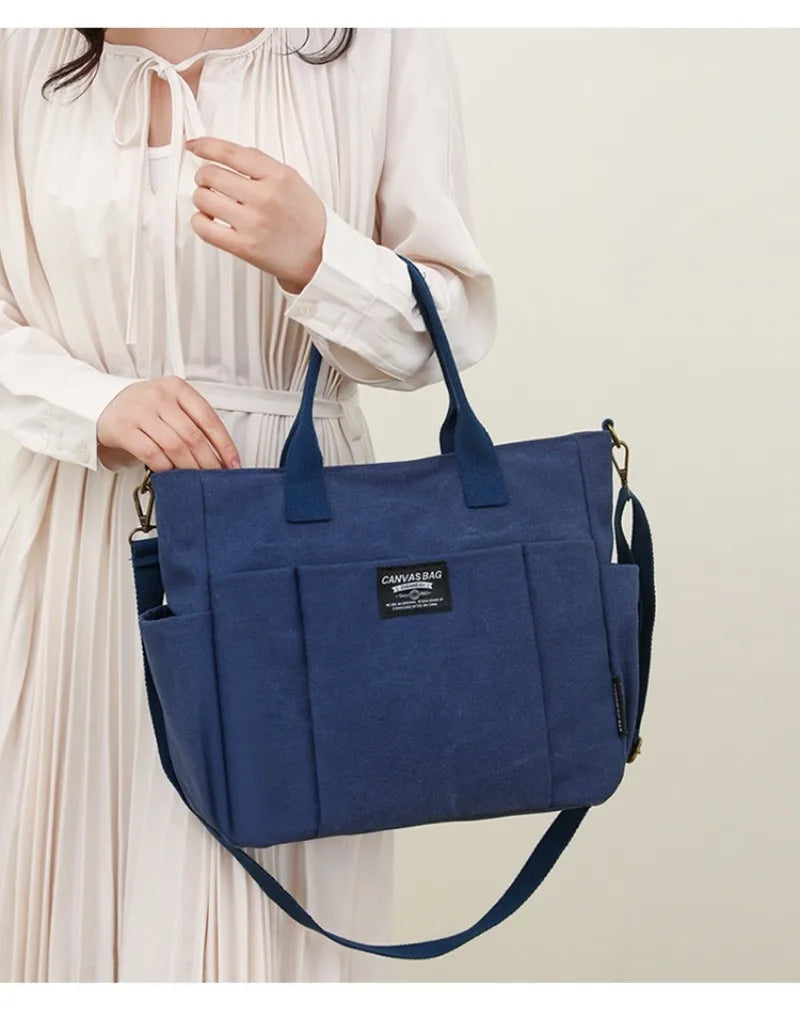 Canvas Ladies Bag Simple Student Large Capacity Horizontal Commuter Shoulder Slanting Portable Handbag