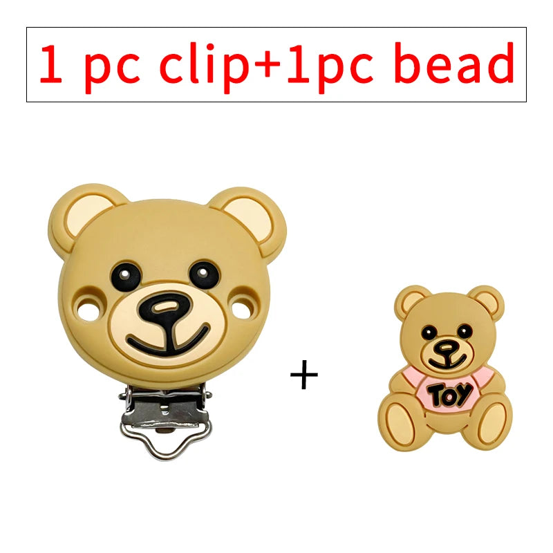 1set Toy Bear Silicone Pacifier Clip Pacifier Chain Holder Soother Nursing Clips BPA Free Pacifier Chain Accessories