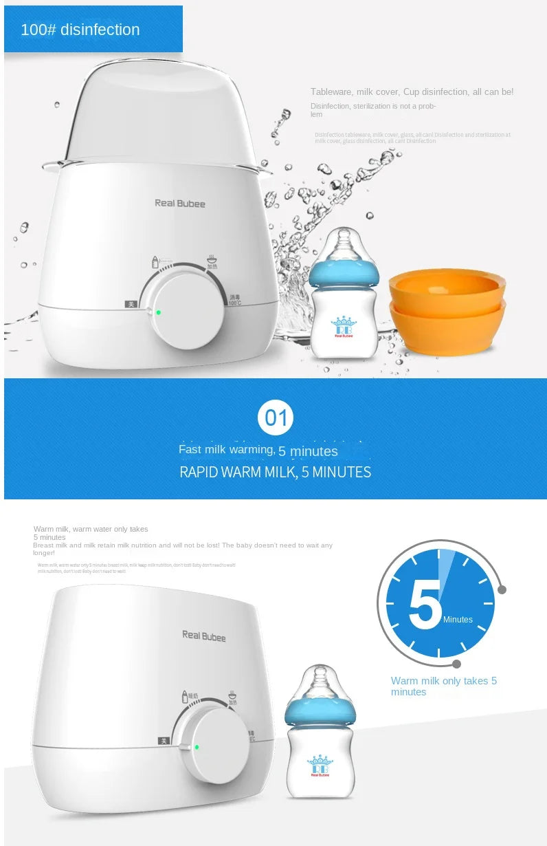 Baby Bottles Milk Warmer Food Heater Steam Sterilizer 5-Minute Fast Warming Precise Temperature Control Double Milk Warmer