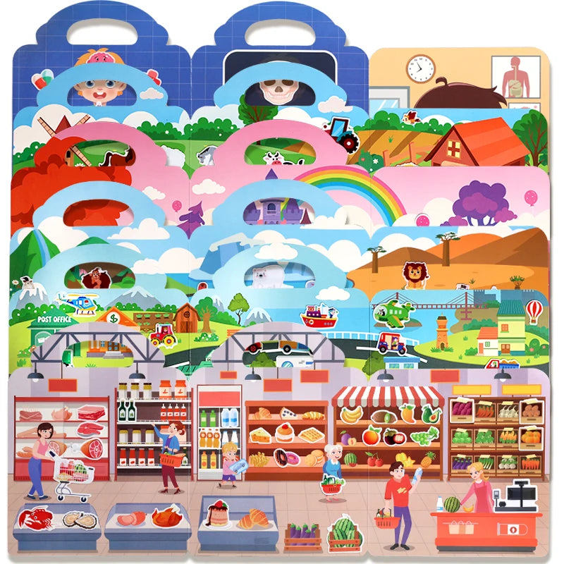 Children Portable Quiet Busy Paste A Book DIY Reusable Sticker Books Multi-scene Bubble Sticker Jelly Paste Sticker Toys