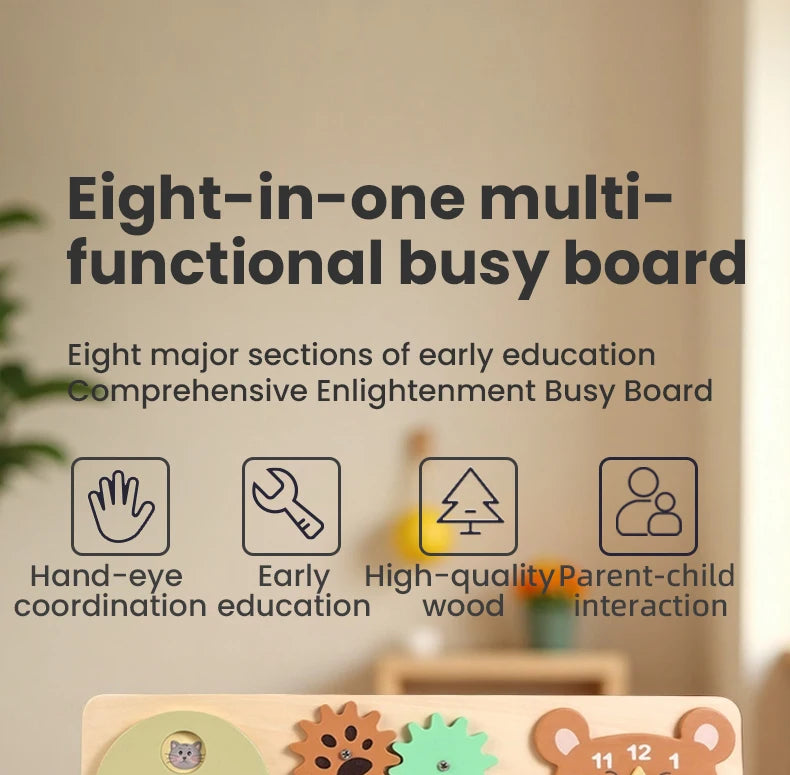 Montessori Wooden Busy Board with Music | Toddler Sensory Activity Toy