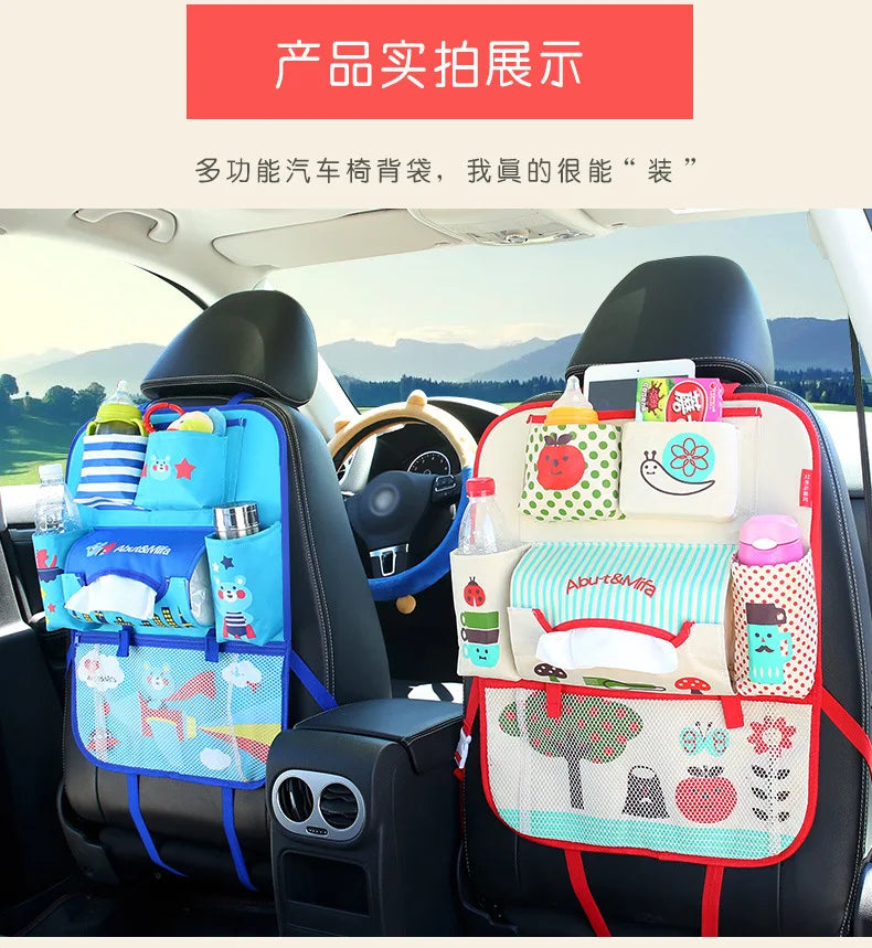 Creative Baby Cartoon Car Seat Back Organizer Kids Toys Travel Protector Cover Automobile Interior Accessories Hang Storage Bag