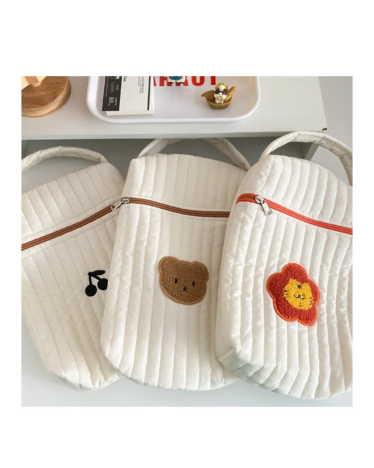 Baby Diaper Bag for Mom Cotton Bear Mommy Bags Nappy Diapers Organizer Zipper Women Handbags Maternity Bag Cartoon Beige Sac