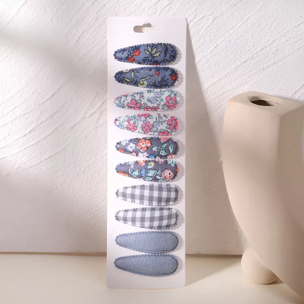 10Pcs/Lot Newborn Print Cotton Alloy Hair Bow Snap Clips Set Fabric Plaid Hairpins Girls Kids Headwear Baby Hair Accessories