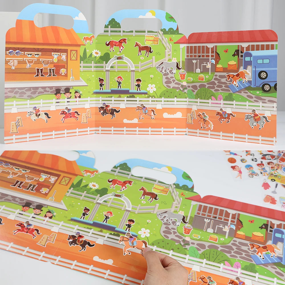 Children DIY Sticker Book Bubble Scene Sticker Jelly Paste Toy Kids Portable Reusable Quiet Busy Paste A Book