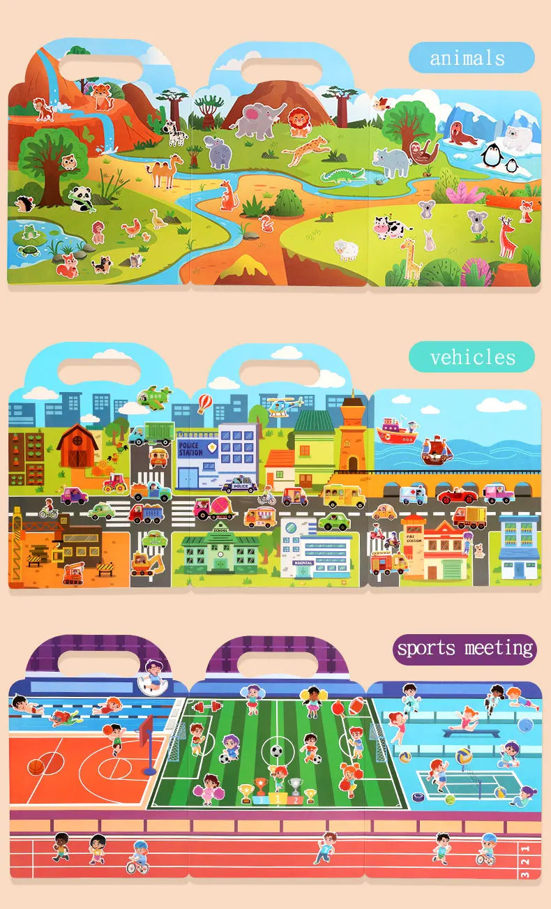 Children DIY Sticker Book Bubble Scene Sticker Jelly Paste Toy Kids Portable Reusable Quiet Busy Paste A Book