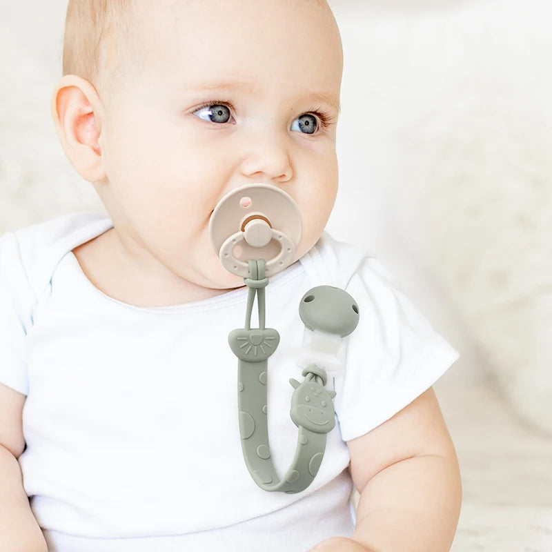 Silicone Pacifier Clips, BPA Free One-Piece Design Pacifier Holder for Baby Boy and Girl 3 Month+, Baby Accessories