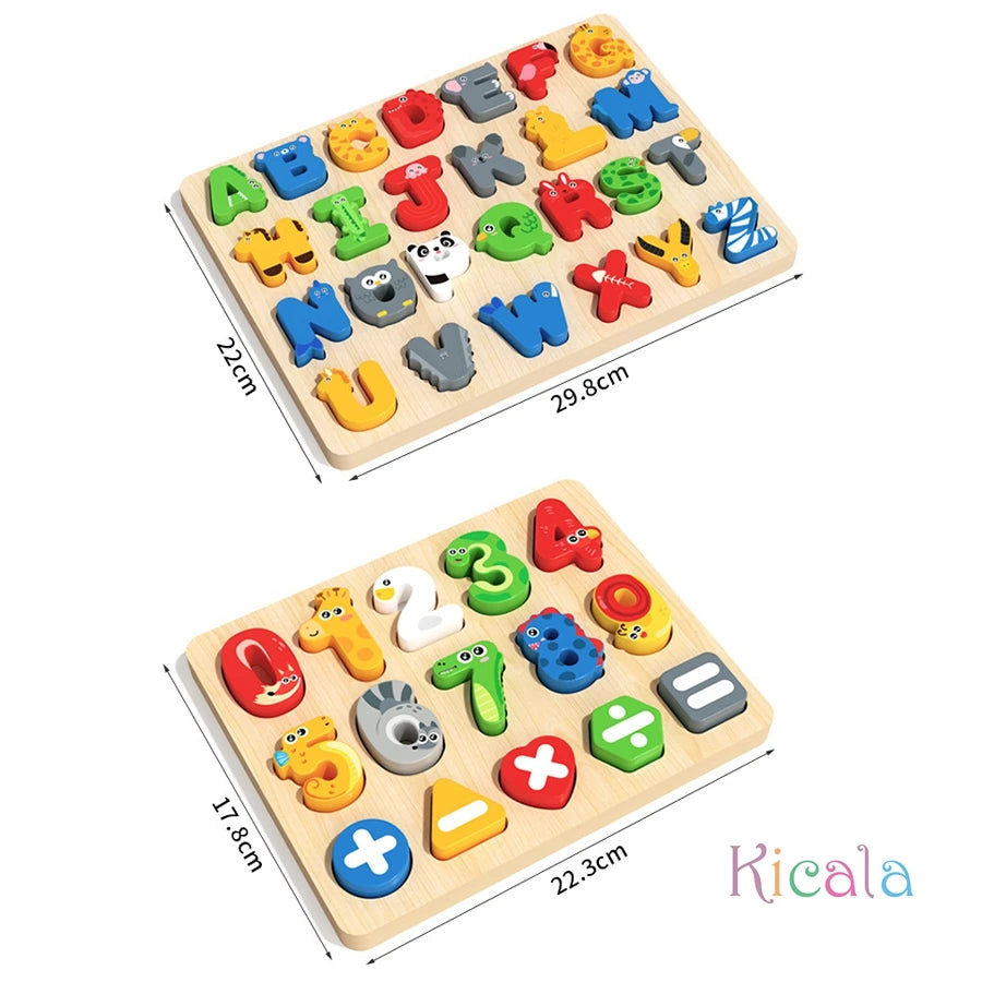 Wooden Alphabet Puzzle Matching Board, Letters Numbers Shape Sorter Montessori Educational Toy for Toddlers 1-3 Years Gift