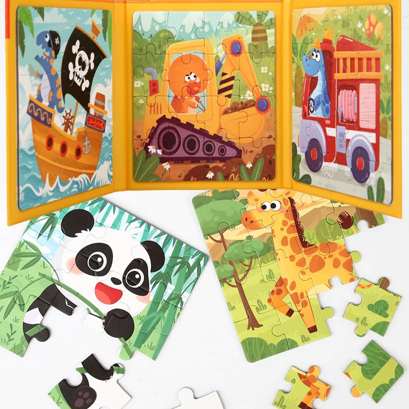 Magnetic Puzzles Games for Kids Busy Quiet Cartoon Animals Jigsaw Book Montessori Baby Educational Toys Children's Early Gifts