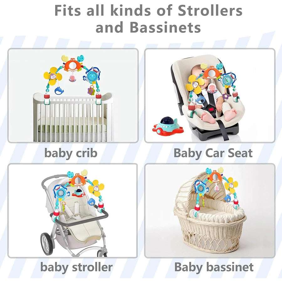 Musical Baby Stroller Arch Travel Car Seat Toy Baby Play Arch Crib Accessory Mobile for Bassinet Pram Activity Arch Bar for Baby