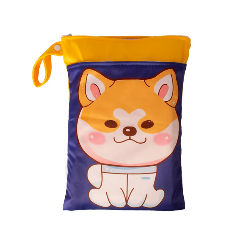 Babyshow 1PC Washable Wet Dry Bag Wetbag for Baby Diapers Nappies Waterproof Reusable Diaper Bag with Two Zippers 25cmx35cm