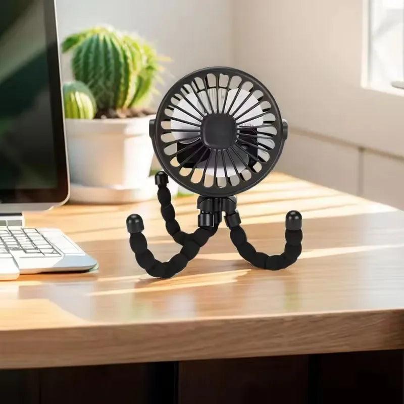 Mini Octopus Fan Baby Stroller Fan Hand Held USB Charging Bladeless Small Folding Fans Mini Silent Table Outdoor Cooler