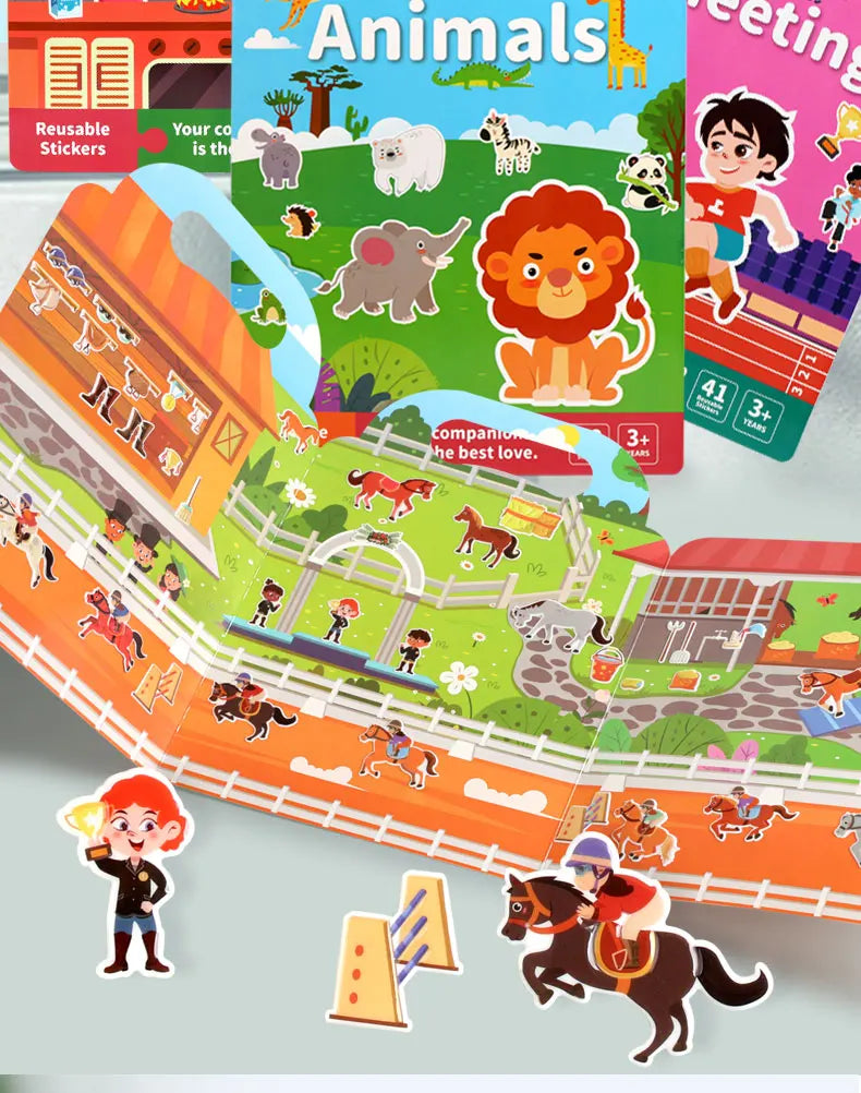 Children DIY Sticker Book Bubble Scene Sticker Jelly Paste Toy Kids Portable Reusable Quiet Busy Paste A Book