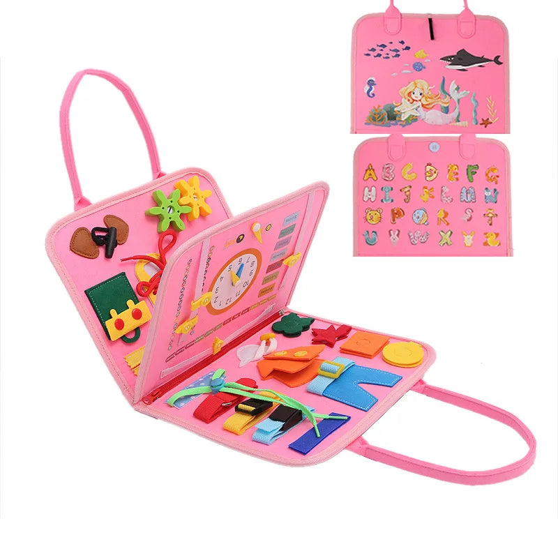 Montessori Busy Board for Toddlers | Foldable Sensory Activity Travel Toy