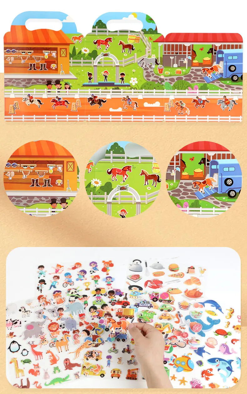 Children DIY Sticker Book Bubble Scene Sticker Jelly Paste Toy Kids Portable Reusable Quiet Busy Paste A Book