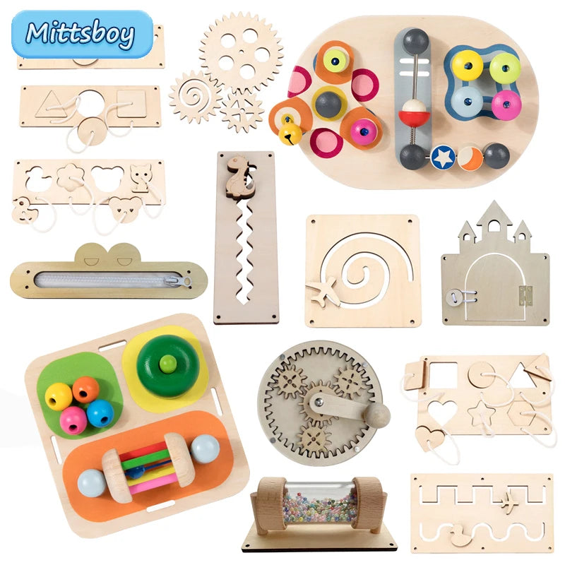 Montessori Wooden Busy Board Toy with Gears & Switches