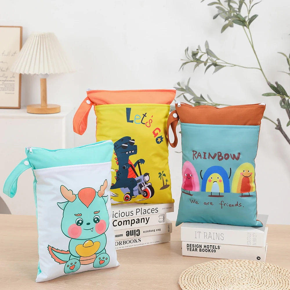 Babyshow 1PC Washable Wet Dry Bag Wetbag for Baby Diapers Nappies Waterproof Reusable Diaper Bag with Two Zippers 25cmx35cm