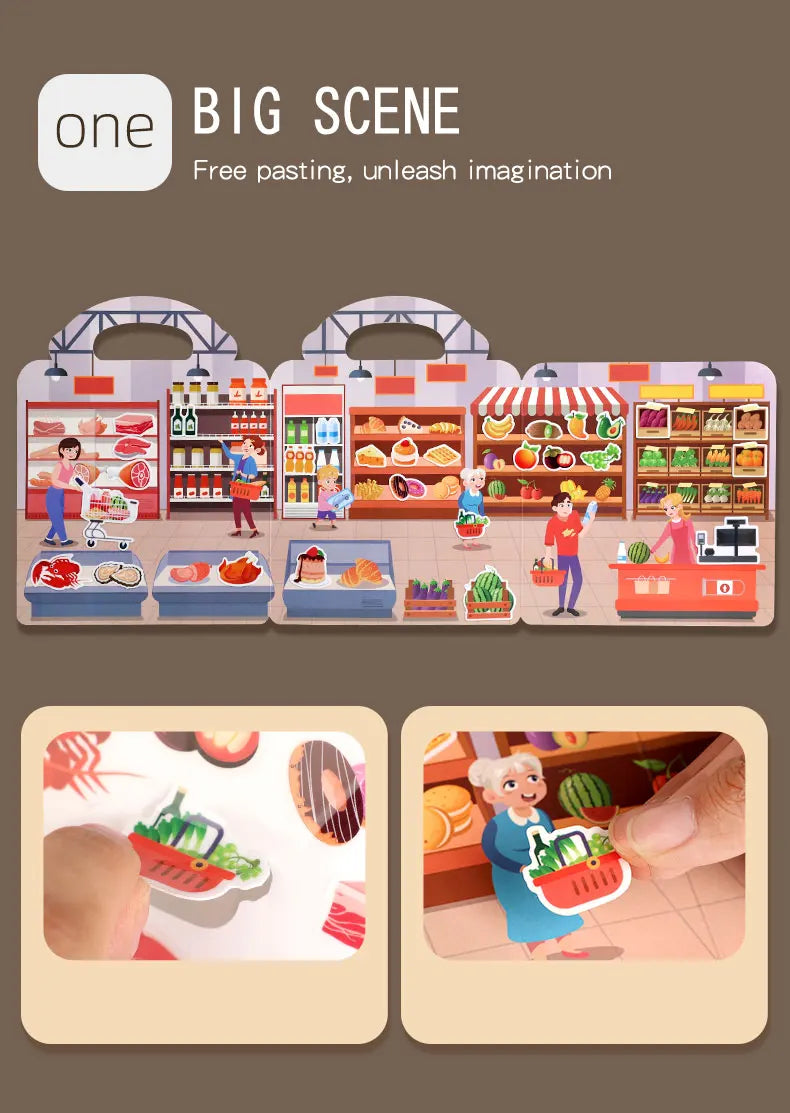 Children Portable Quiet Busy Paste A Book DIY Reusable Sticker Books Multi-scene Bubble Sticker Jelly Paste Sticker Toys