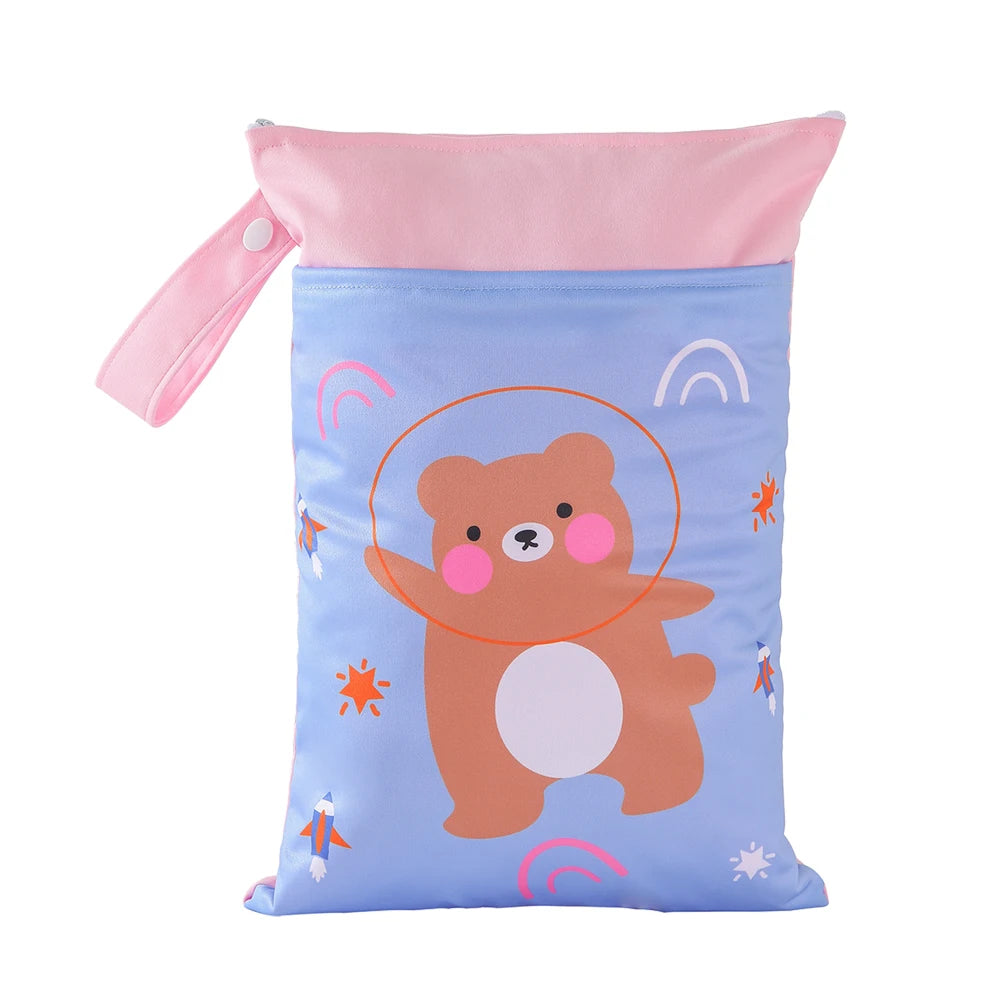 Babyshow 1PC Washable Wet Dry Bag Wetbag for Baby Diapers Nappies Waterproof Reusable Diaper Bag with Two Zippers 25cmx35cm
