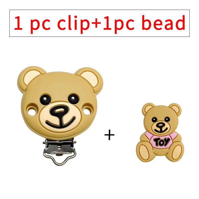1set Toy Bear Silicone Pacifier Clip Pacifier Chain Holder Soother Nursing Clips BPA Free Pacifier Chain Accessories